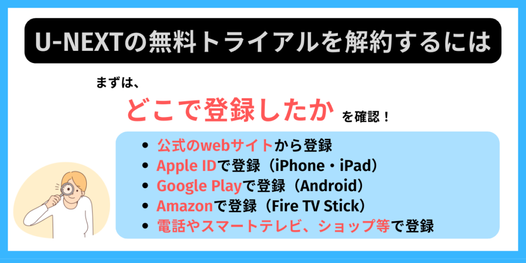 U-NEXT　無料トライアル　解約するには　登録方法別に解説