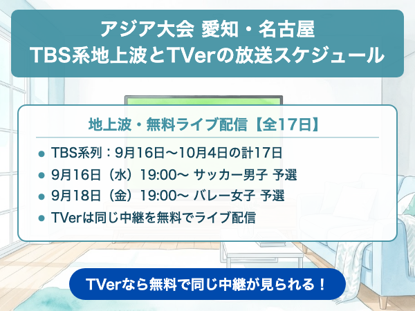 アジア大会 愛知・名古屋 放送スケジュール