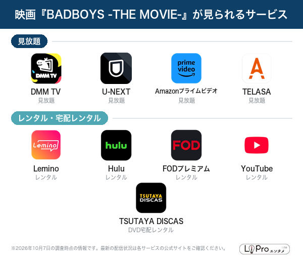 BADBOYS -THE MOVIE- 配信状況