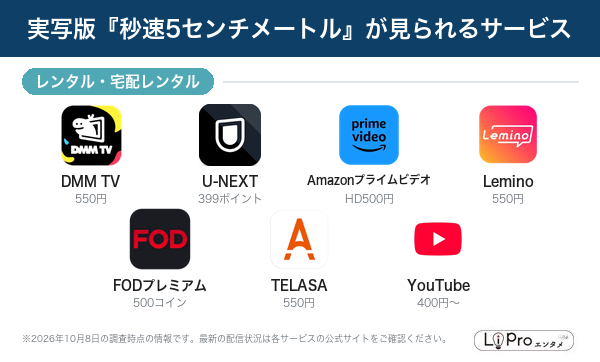 実写版 秒速5センチメートル 配信状況