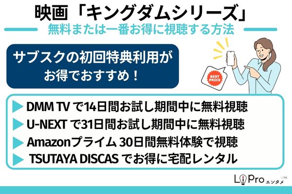 映画キングダムシリーズを無料で観る方法