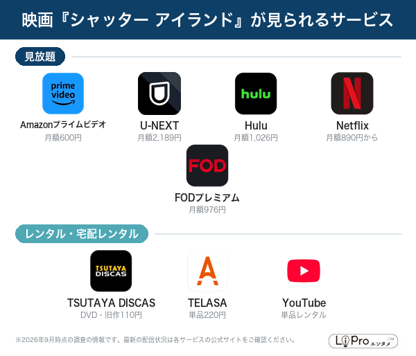 シャッター アイランド 配信状況